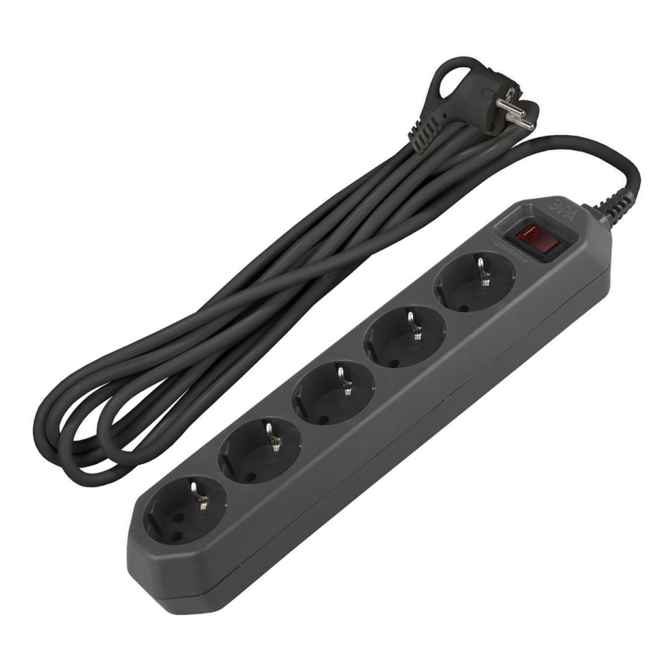 Сетевой фильтр ЭРА 3x0,75, 5гн., 1,5м, с выкл., чер. (USF-5es-1.5m-B ...